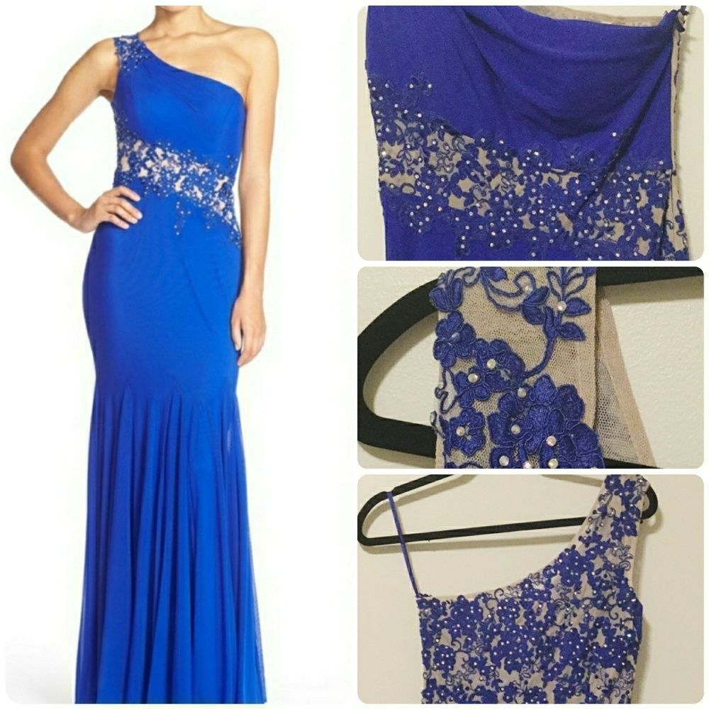 Xscape Embellished One shoulder Mesh Mermaid Gown - Picture 2 of 8